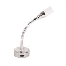 LED-leselampe 140 mm Flexarm, 12 V/1 W Med USB-uttak + Vippeomskifter